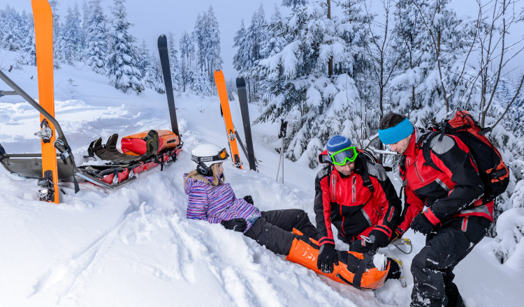 Skier with broken leg