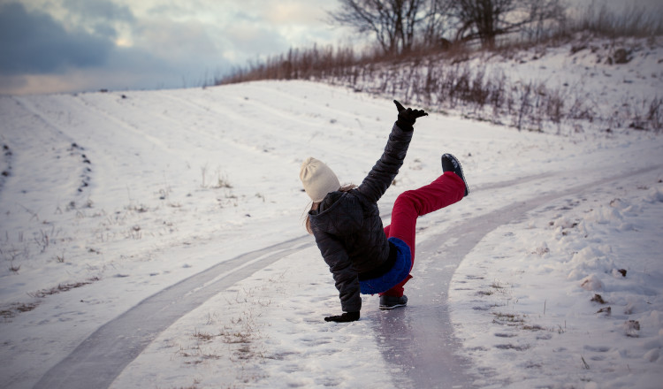 Woman falls on ice
