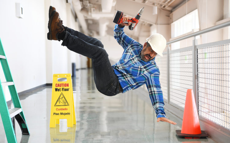 Man slips and falls