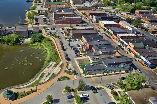 Aerial photo of downtown Hobart, Indiana