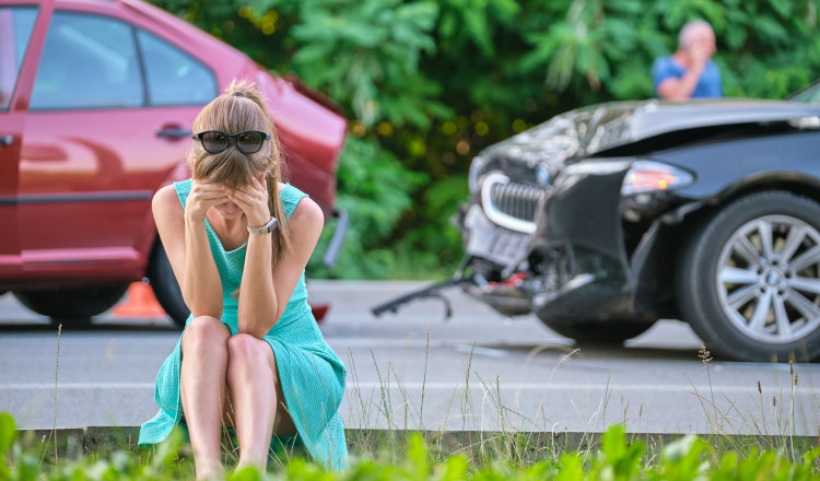 Woman crying after accident