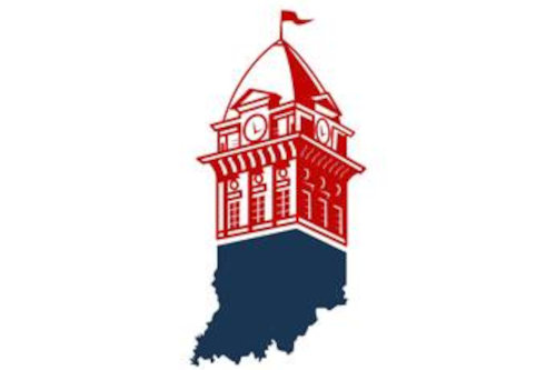 Drawing of Clocktower on map of Indiana